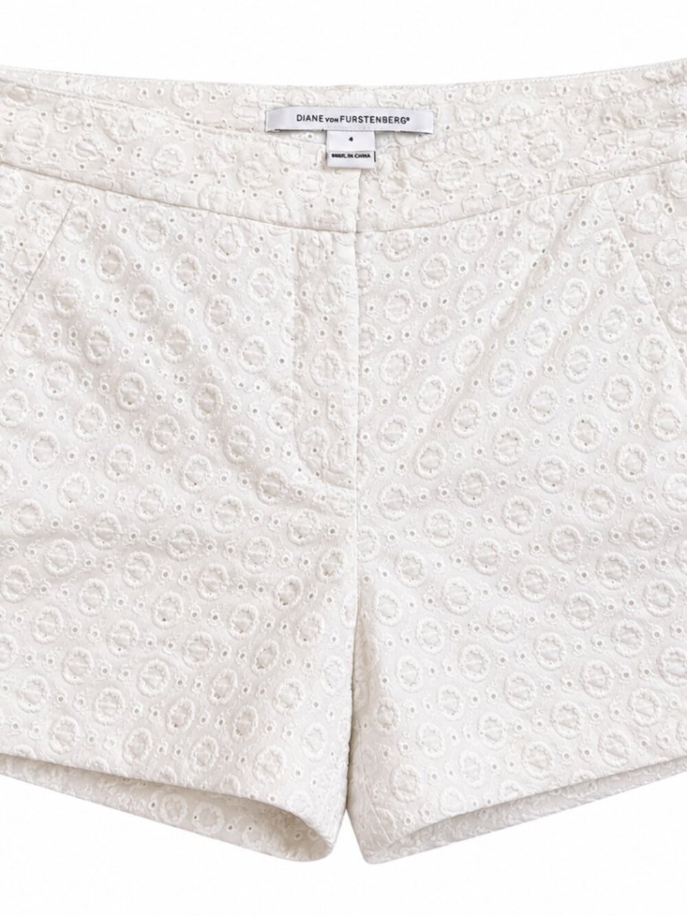 Diane von Furstenberg White Eyelet Patterned Shorts Size 6